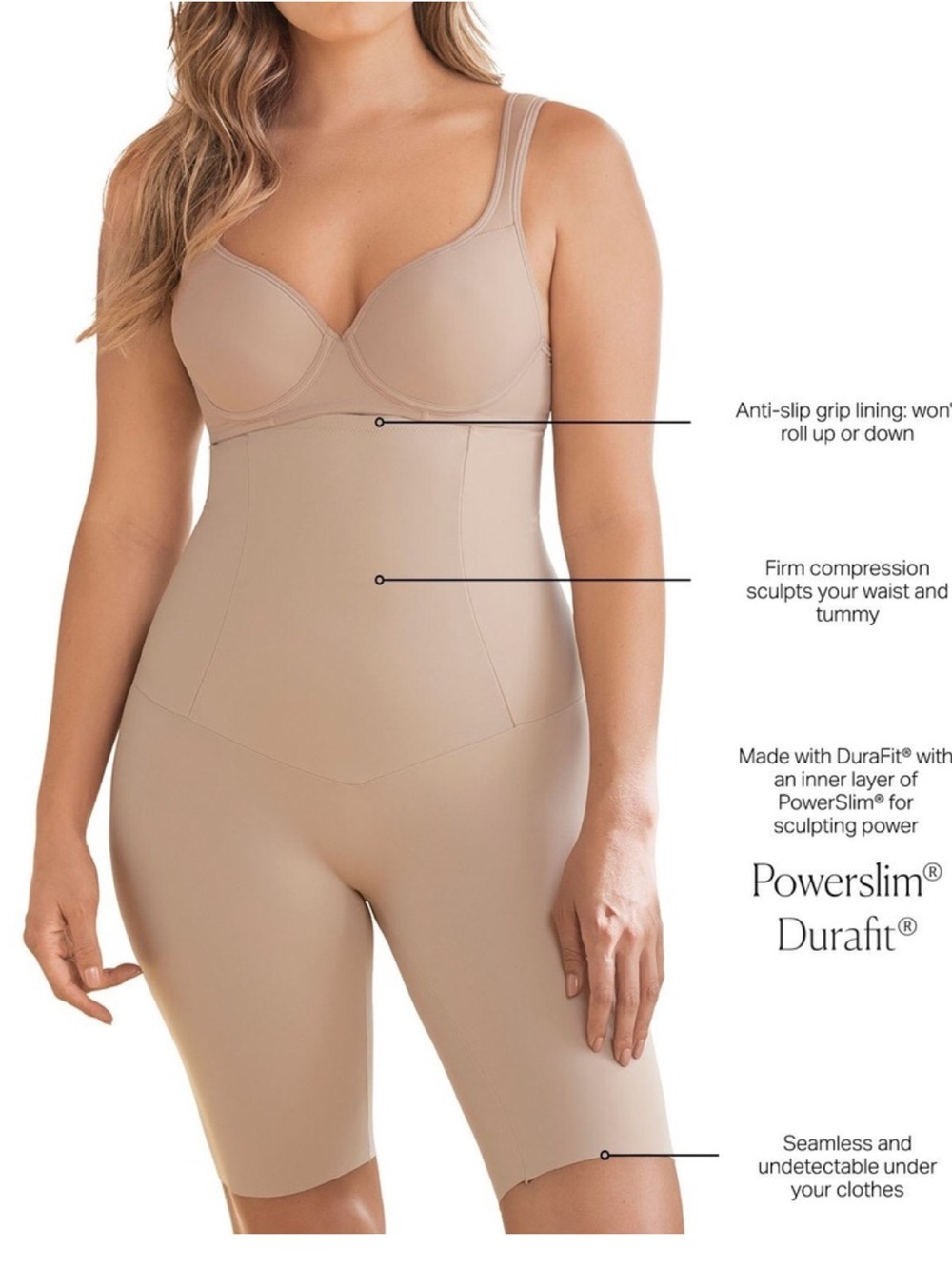 Leonisa Seamless High-Waist Thigh Shaper Bodysuit - Nude NWT
